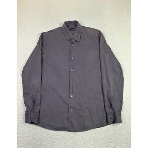 Ermenegildo Zegna Dress Shirt Mens Large Blue Geometric MISSING CUFF BUTTON